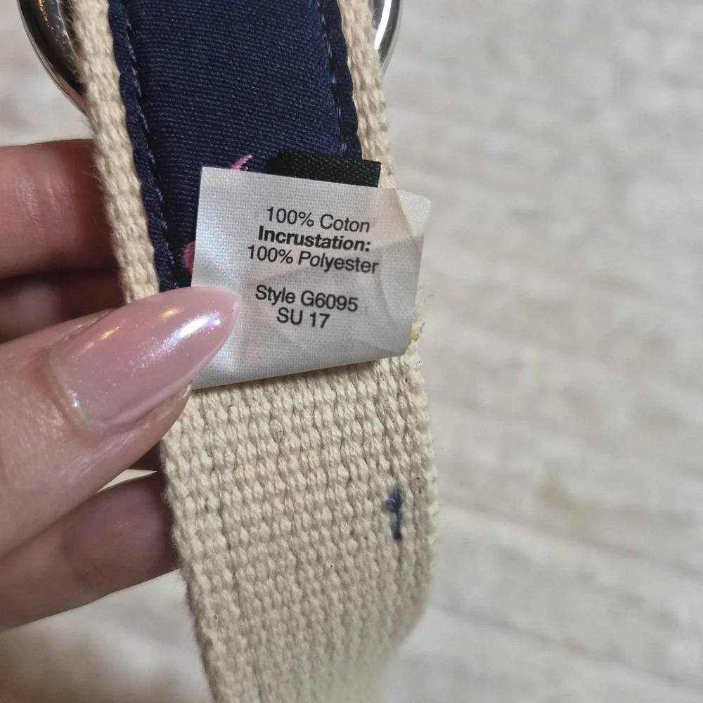 J. Crew Mens Flamingo Navy Blue Pink D-Ring Web Belt Cotton S/M G6095